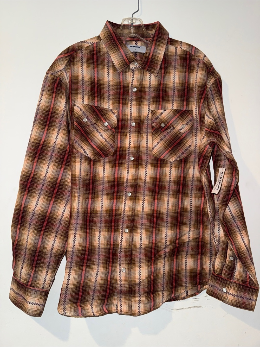 Old Navy Men's Multi-Color Plaid Snap Western Shirt